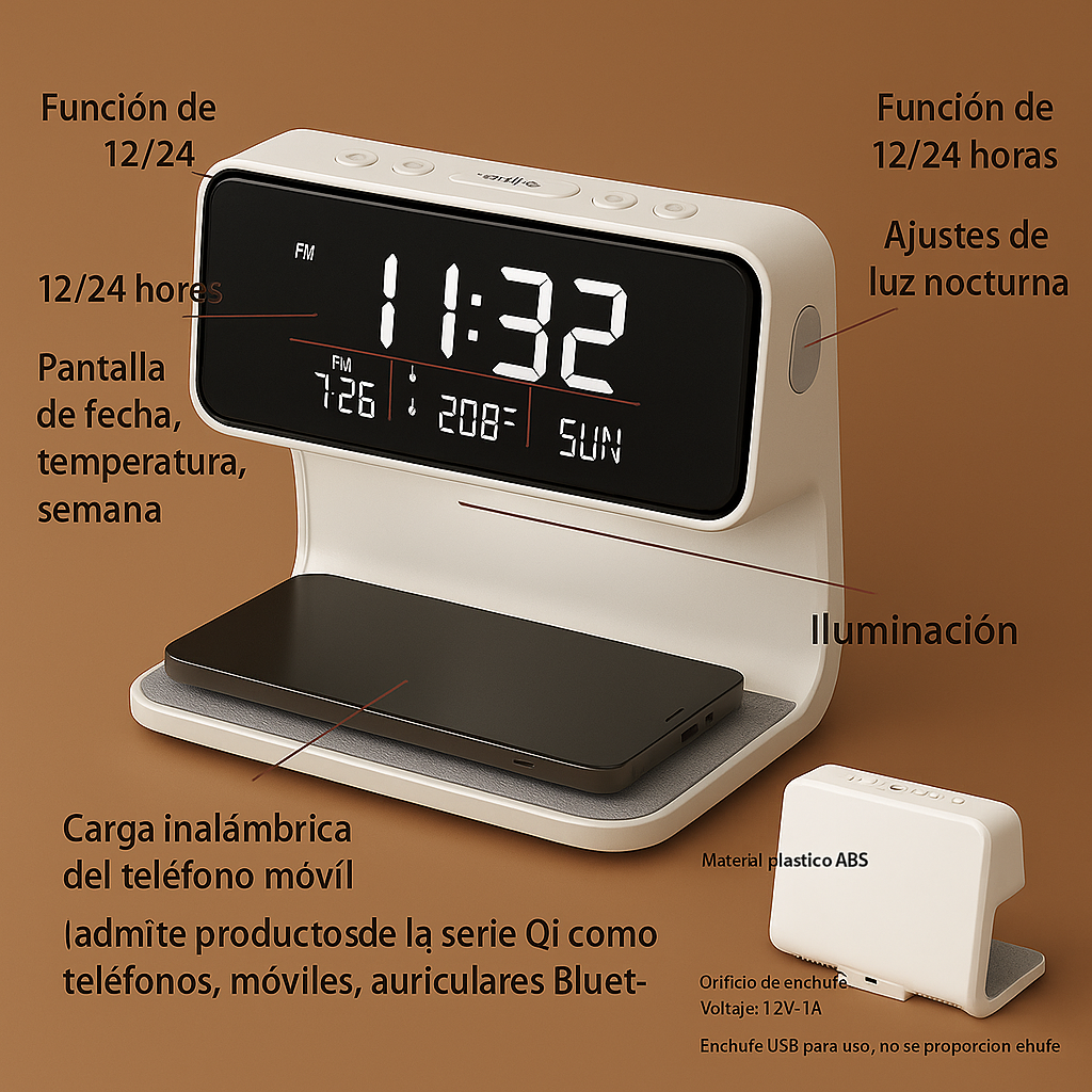 Reloj Inteligente Power Time 3 en 1 — Ilumina, Despierta y Carga sin Cables