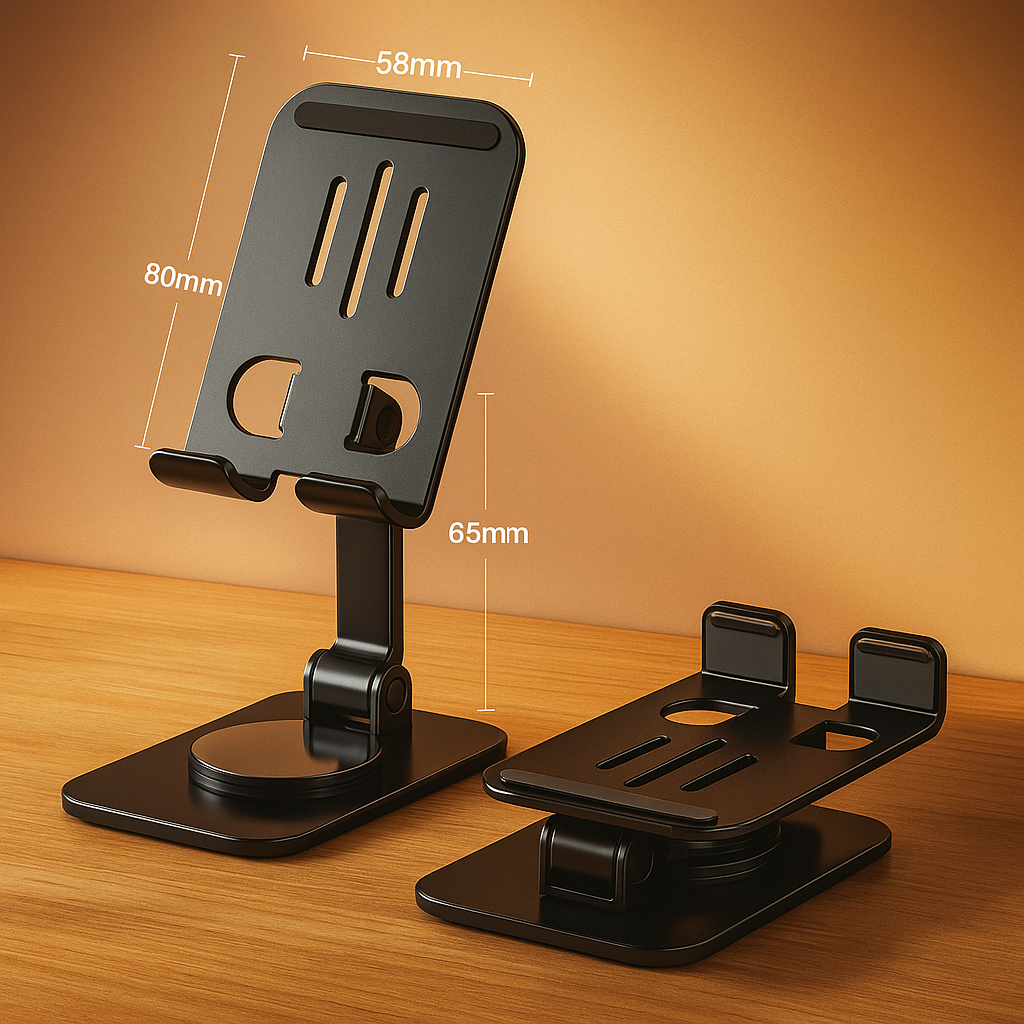 Soporte de Escritorio Plegable y Ajustable para Celular y Tablet – Metálico, Resistente y Elegante