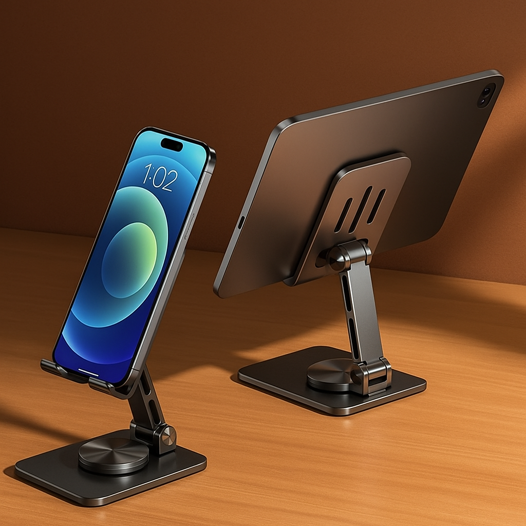 Soporte de Escritorio Plegable y Ajustable para Celular y Tablet – Metálico, Resistente y Elegante