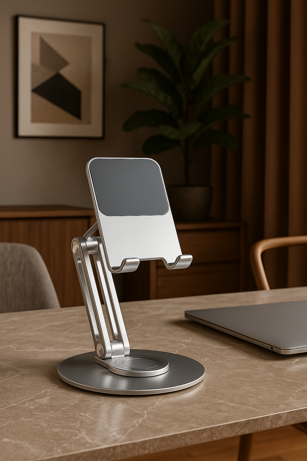 Soporte Giratorio 360° de Aluminio para Celular y Tablet – Portátil, Estable y Plegable